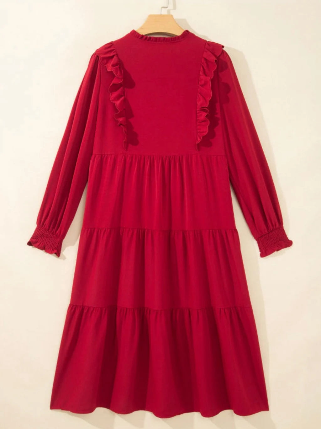 PREORDER: Crimson Charm Ruffle Midi Dress (ETA: November)