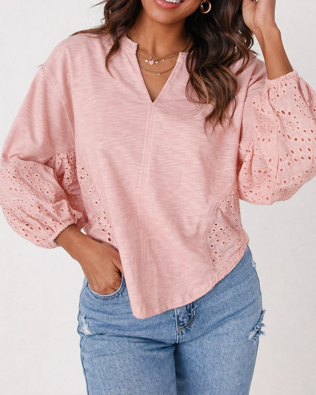 PREORDER: Blushing Beauty Eyelet Sleeve Top (ETA: November)
