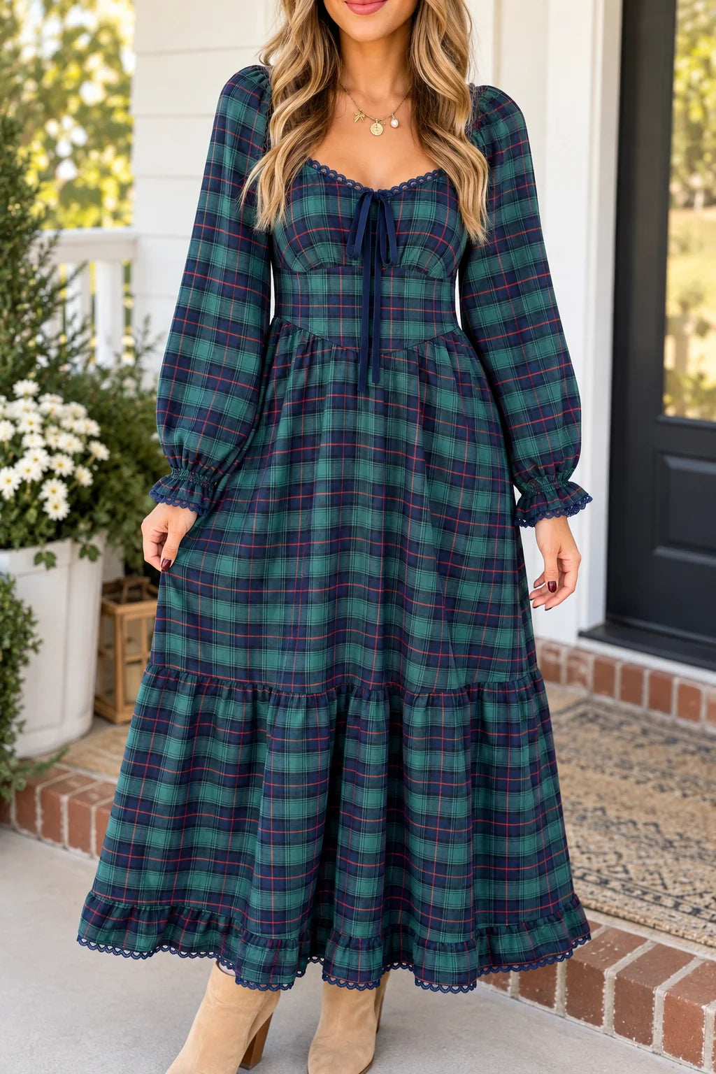 PREORDER: Evergreen Romance Plaid Midi Dress (ETA: November)