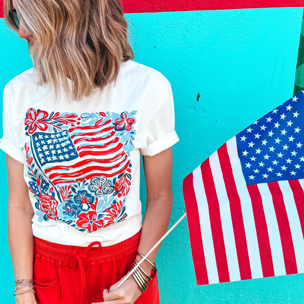 Flag and Flowers Tee - BFF Here