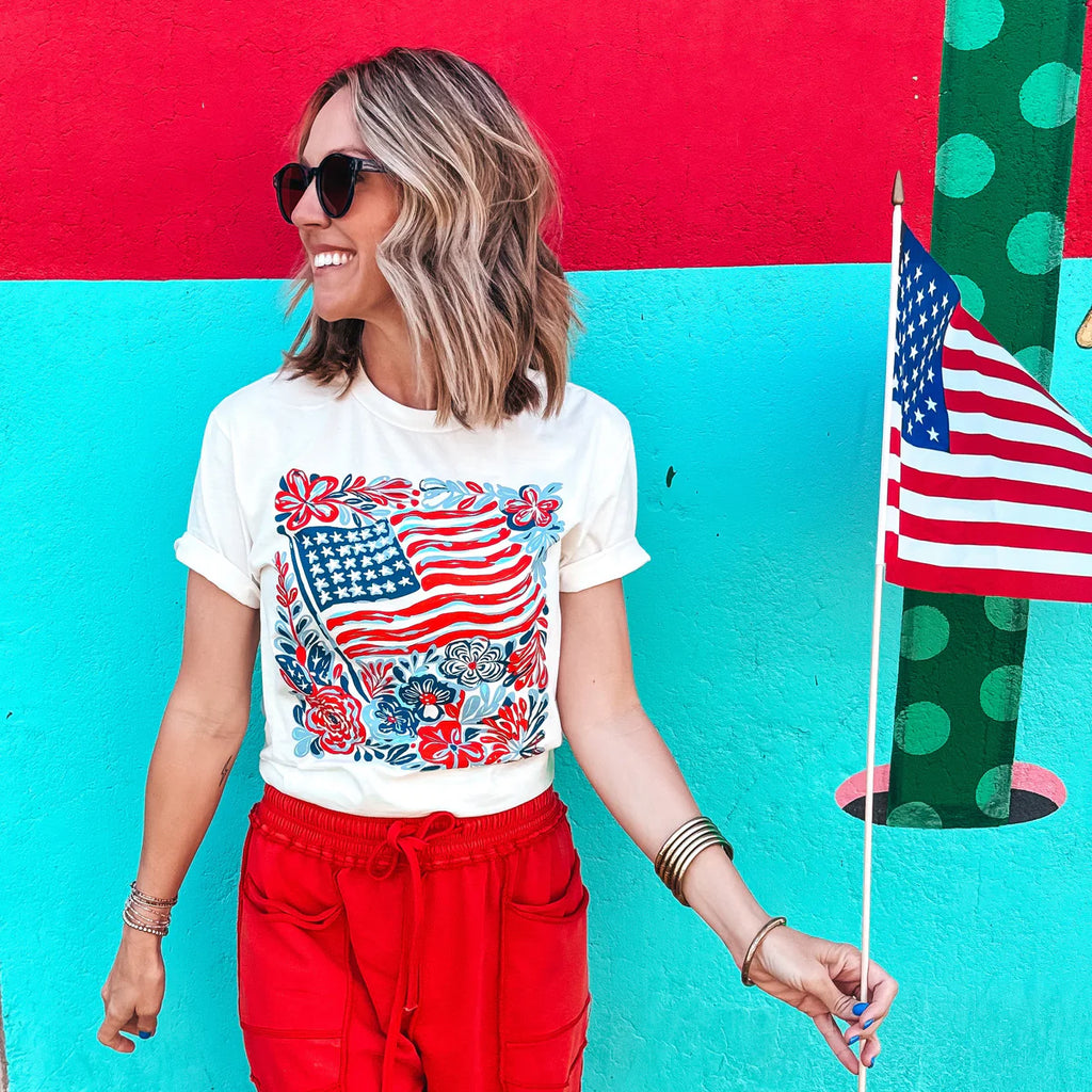 Flag and Flowers Tee - BFF Here
