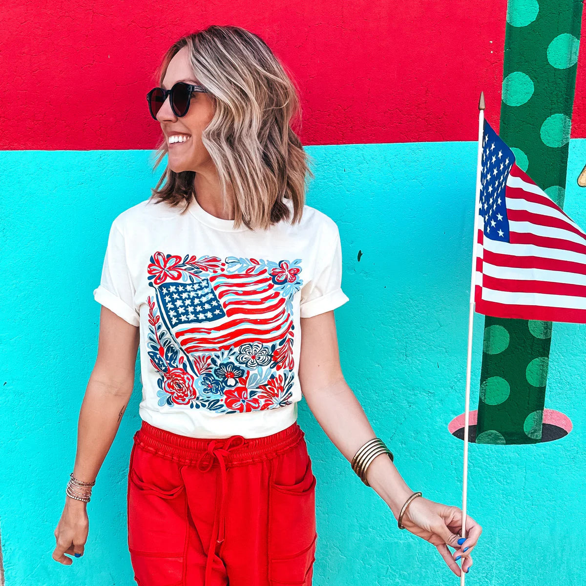 Flag and Flowers Tee - BFF Here