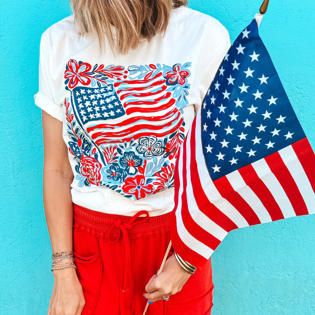 Flag and Flowers Tee - BFF Here