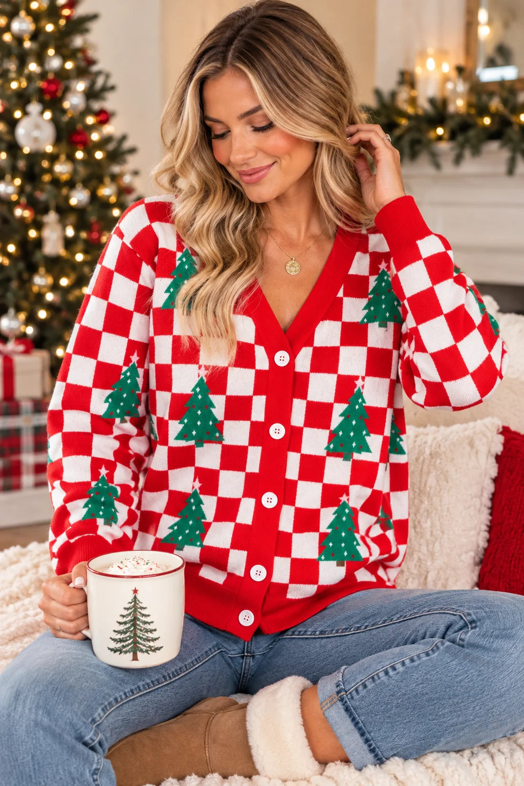 PREORDER: Oh Christmas Tree Checkered Cardigan (ETA: November)