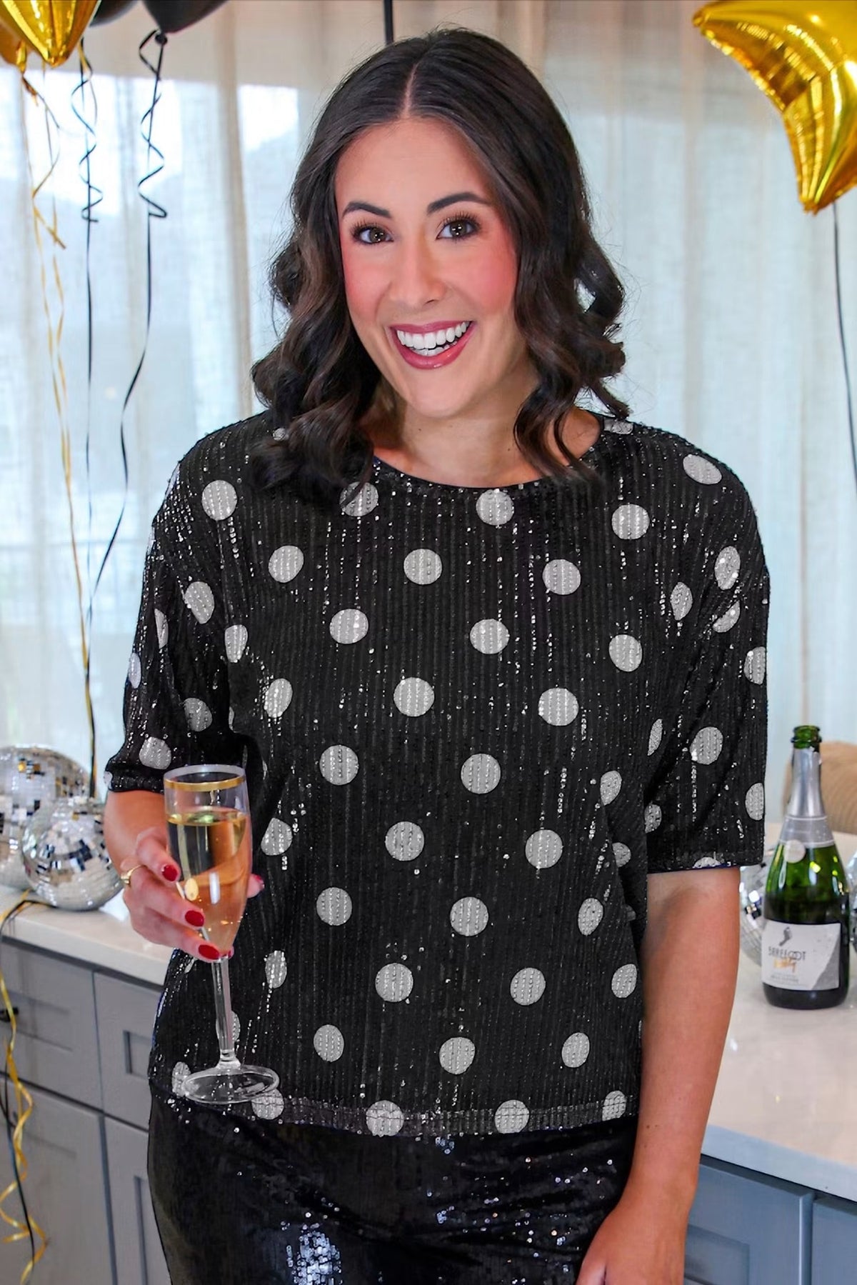 PREORDER: Polka Dot Pop Sequin Top / Black & Silver by Jess Lea (ETA: November)