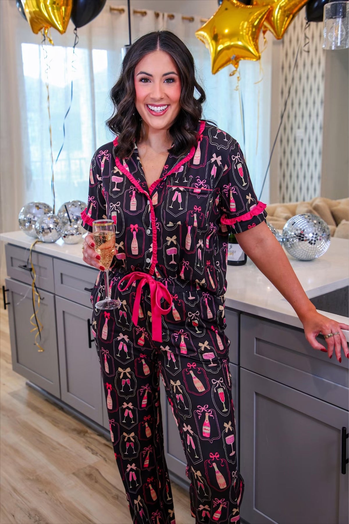 PREORDER: Bows and Bubbly After Dark Ruffle Pajamas by Jess Lea (ETA: November)