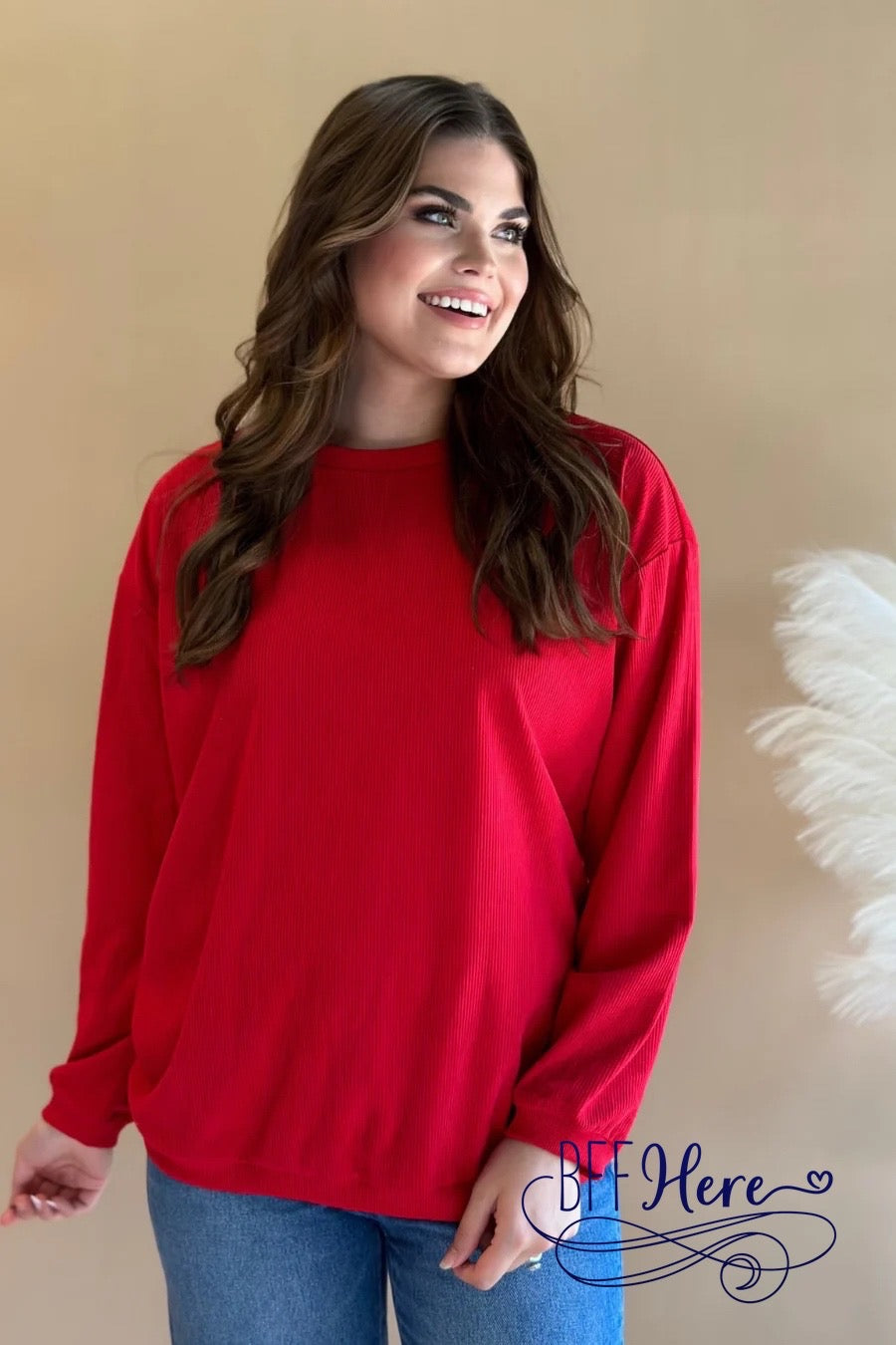 Beckham Corded Velvet Pullover / Red - BFF Here