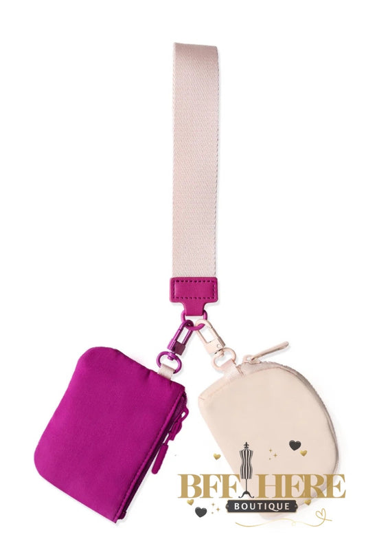 Double Pouch Wristlet, Magenta/Peach by Jess Lea