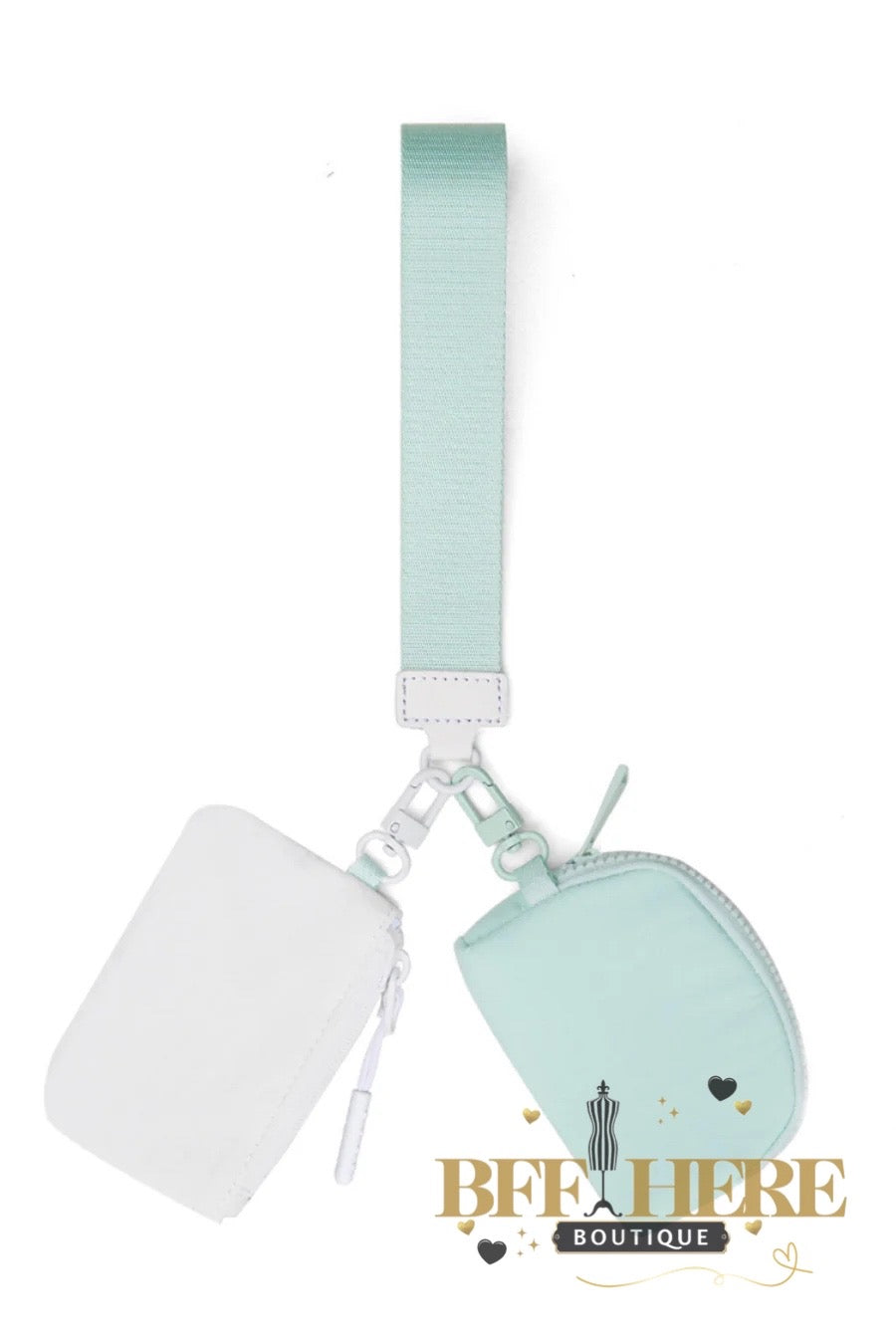 Double Pouch Wristlet, Mint / White by Jess Lea - BFF Here