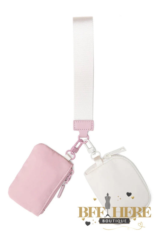 Double Pouch Wristlet, Pink/Ivory by Jess Lea