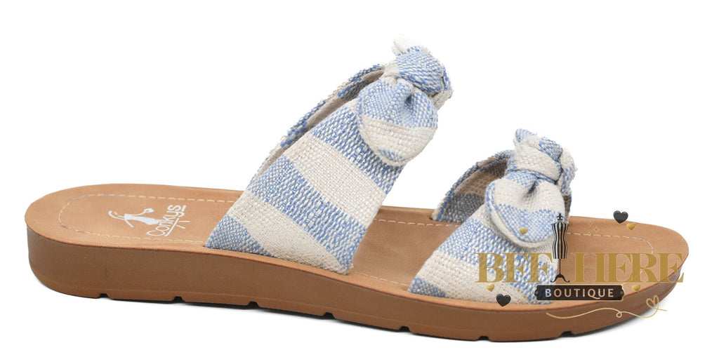 Take A Bow - Blue Natural Stripe by Corkys - BFF Here