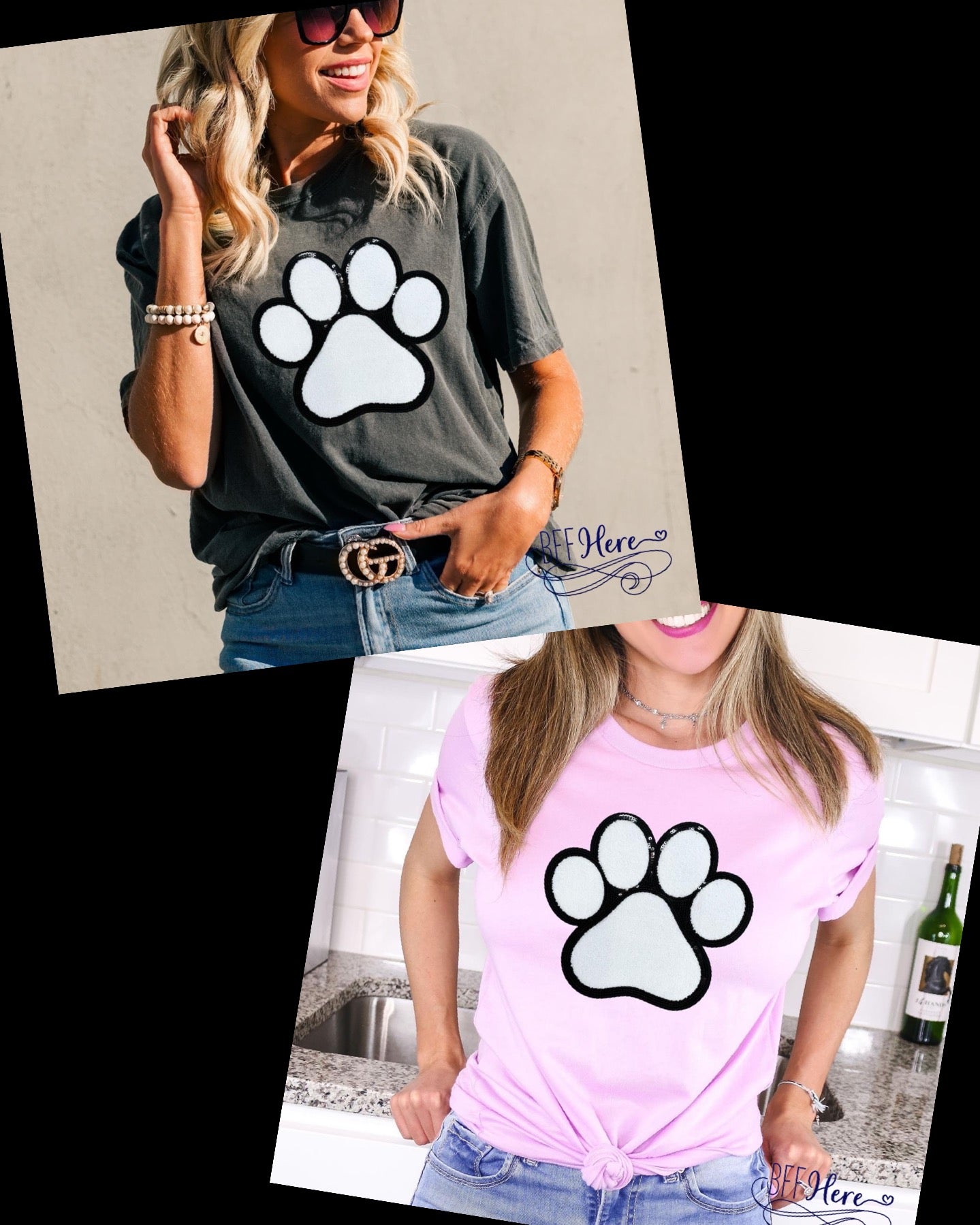 Paw-fection: White Chenille Dog Patch T-Shirt / Choice of Color - BFF Here
