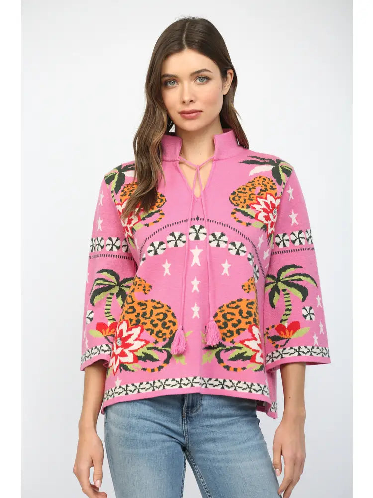 Front Neck Tie Print Knit Sweater by Fate (ARRAY) — Ships 2-3 weeks - BFF Here