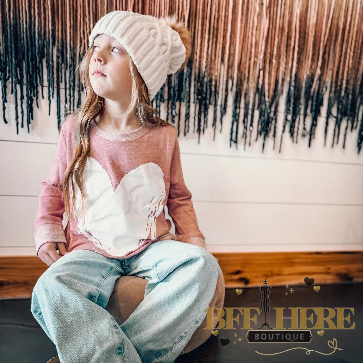 White Glitter Heart French Terry / Youth - BFF Here