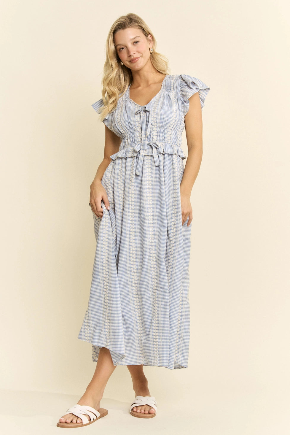 Vintage Check Smocked Midi Dress by Jade by Jane (Ships 2-3 weeks) - BFF Here
