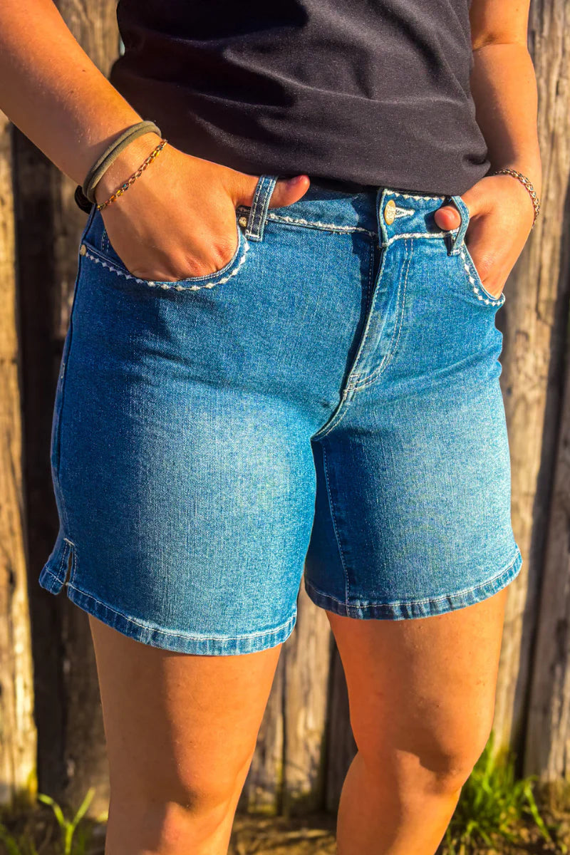 Stitched Denim Shorts by Sterling Kreek - BFF Here