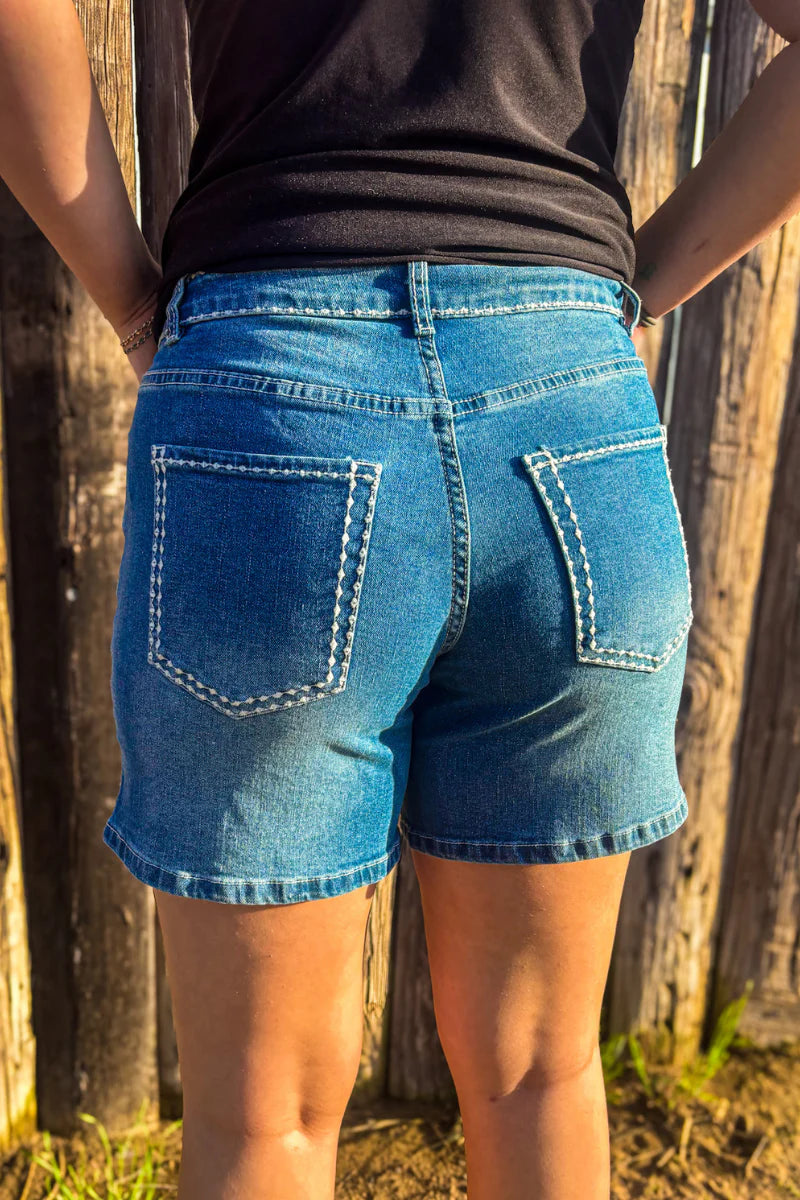 Stitched Denim Shorts by Sterling Kreek - BFF Here