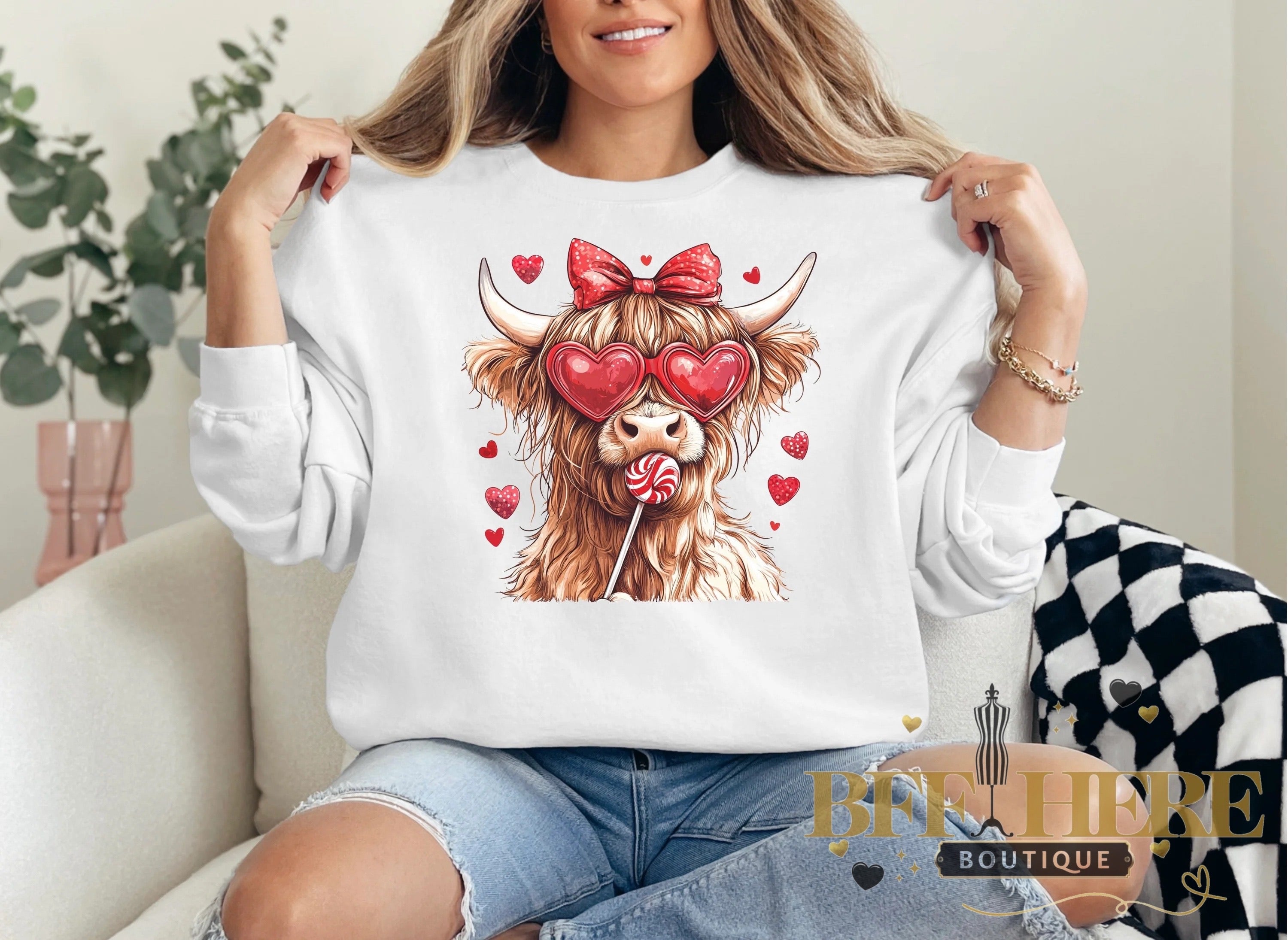 Highland Cow Hearts Sweatshirt - BFF Here