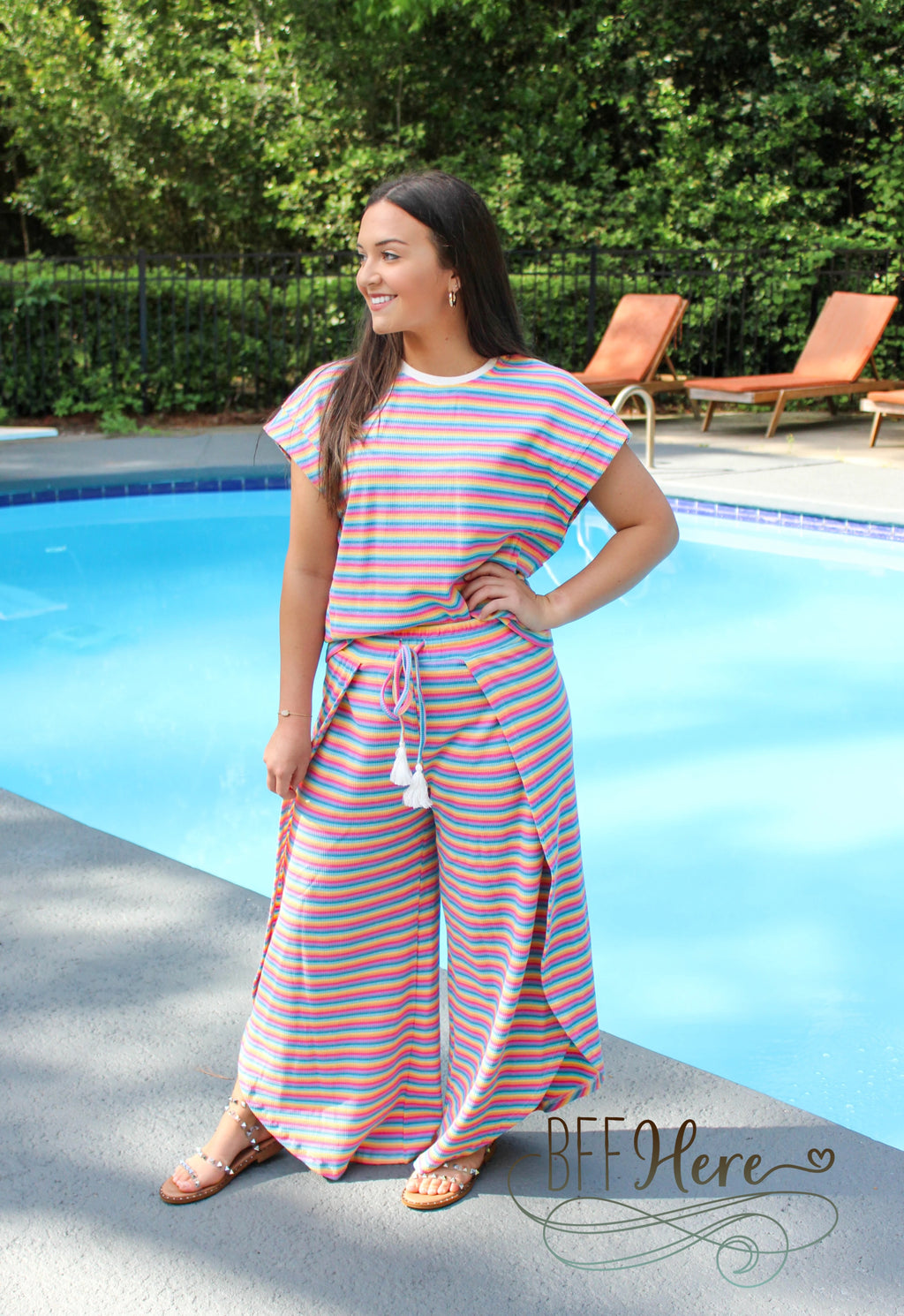 Tropical Vibes: The Rainbow Stripe Pant Set - BFF Here