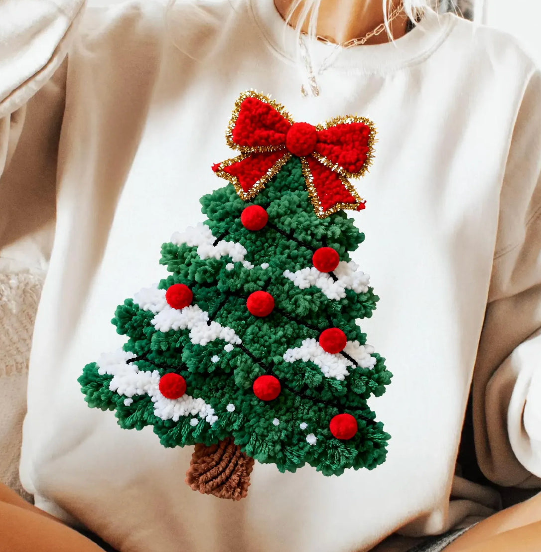 Festive Faux Yarn Tree Crewneck