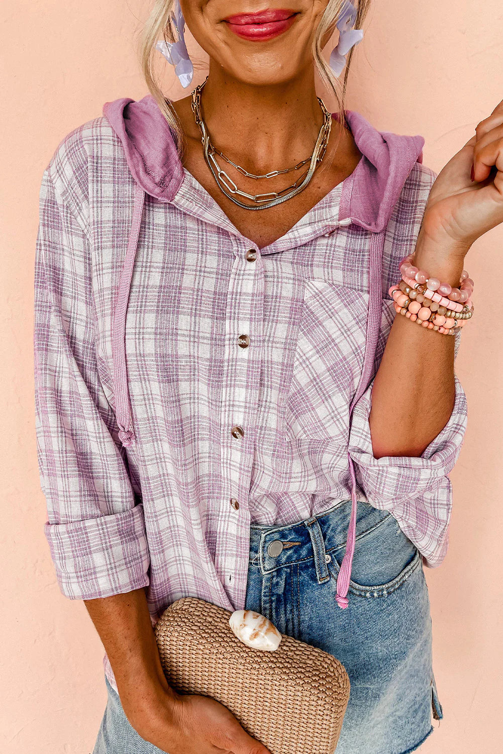 Lilac Breeze Plaid Hooded Shacket - BFF Here