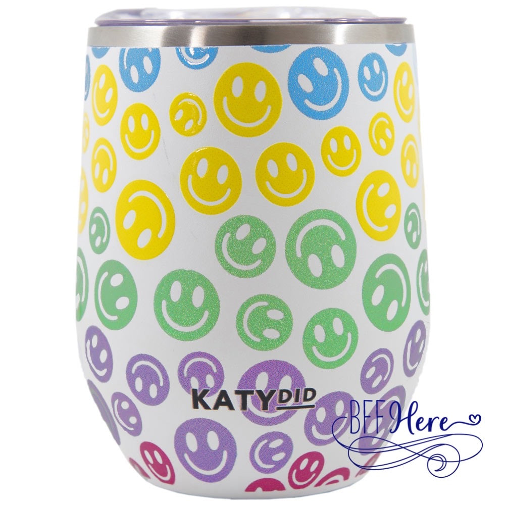 Pastel Happy Face Wine Tumbler with Lid - BFF Here