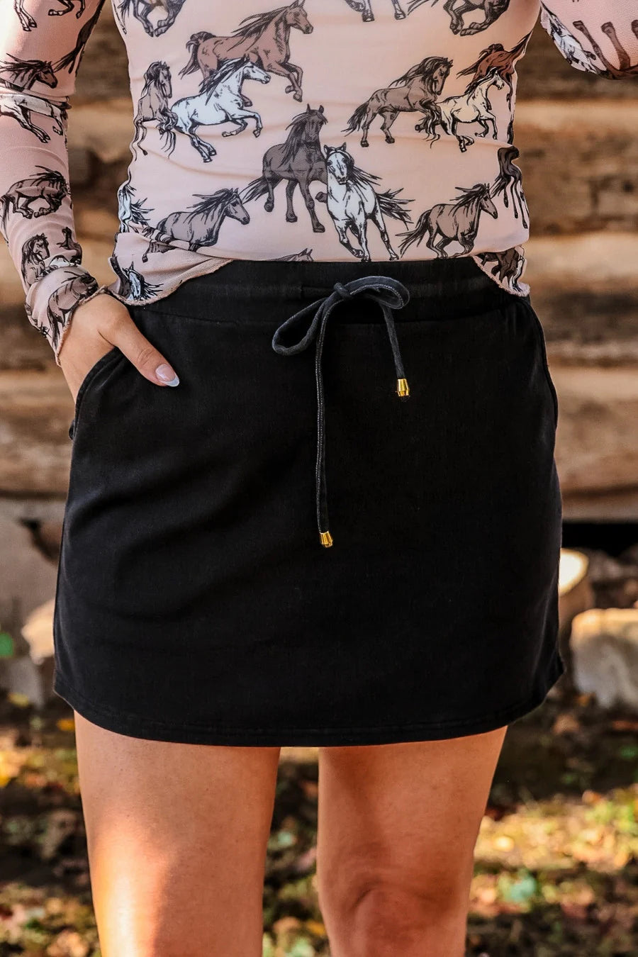 PREORDER: Refined Denim Stretch Skort / Black by Jess Lea (ETA: January)