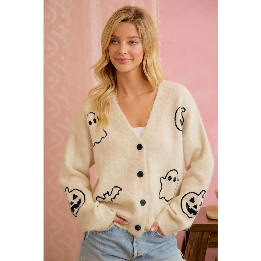 PREORDER: Halloween Ghost Pumpkin Button Cardigan by Bibi (ETA: September)