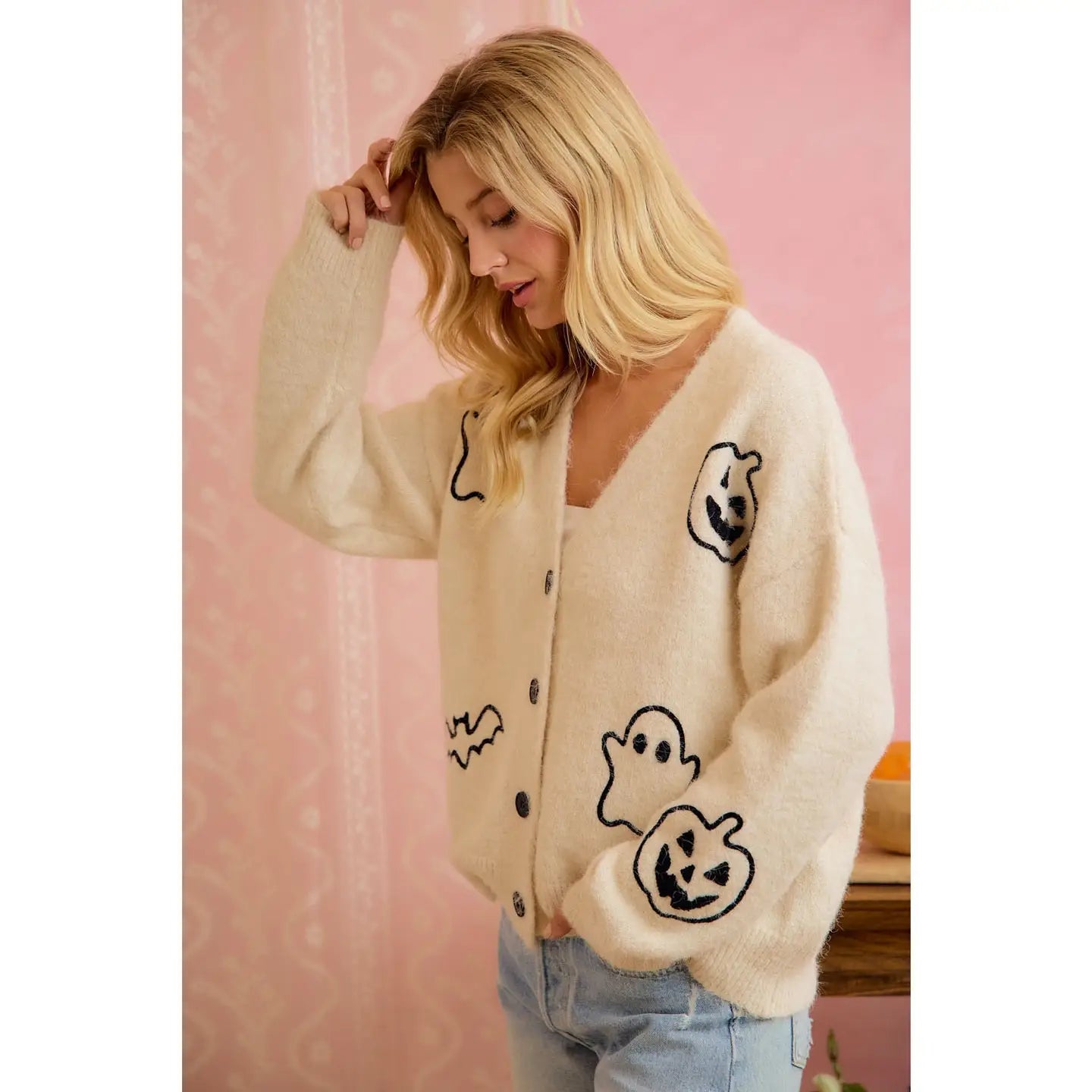 PREORDER: Halloween Ghost Pumpkin Button Cardigan by Bibi (ETA: September)