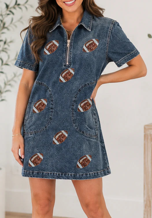 PREORDER: Game Day Denim Football Dress (ETA: July)