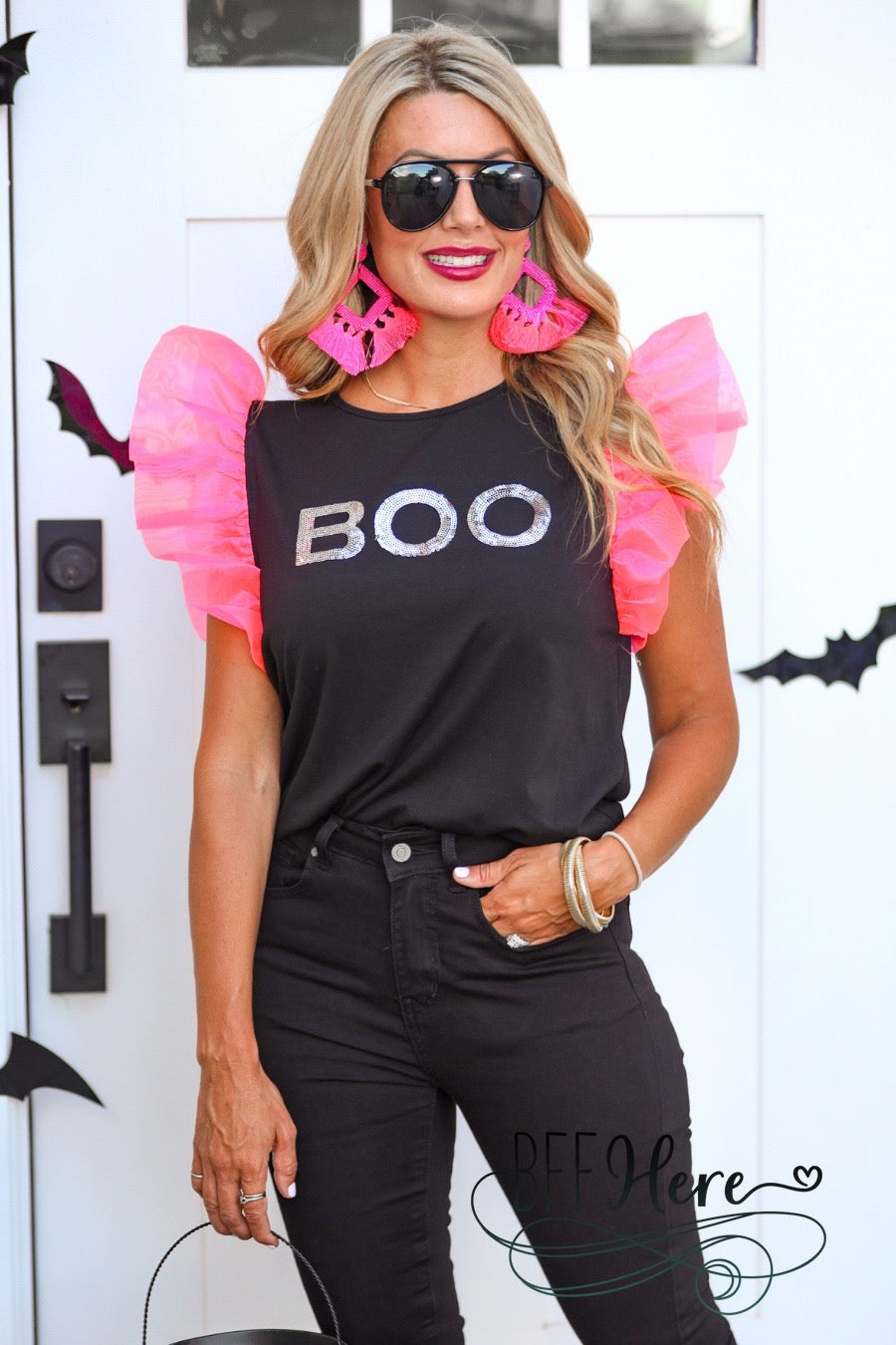 PREORDER: Hey Boo Sequin Patch Top by Jess Lea (Ships Beginning of September) - BFF Here