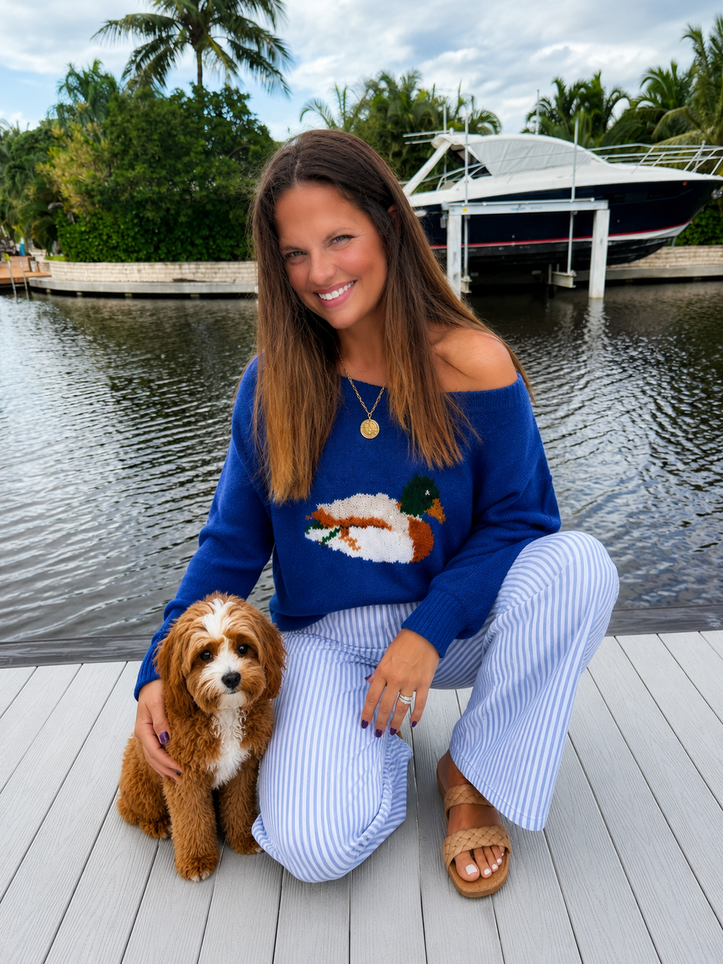 PREORDER: Duck Days Off Blue Off-the-Shoulder Sweater (ETA: August)