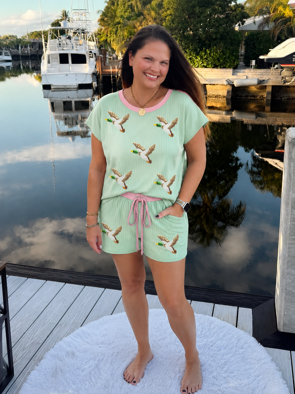 PREORDER: Mint Mallard Ribbed Lounge Set (ETA: July)