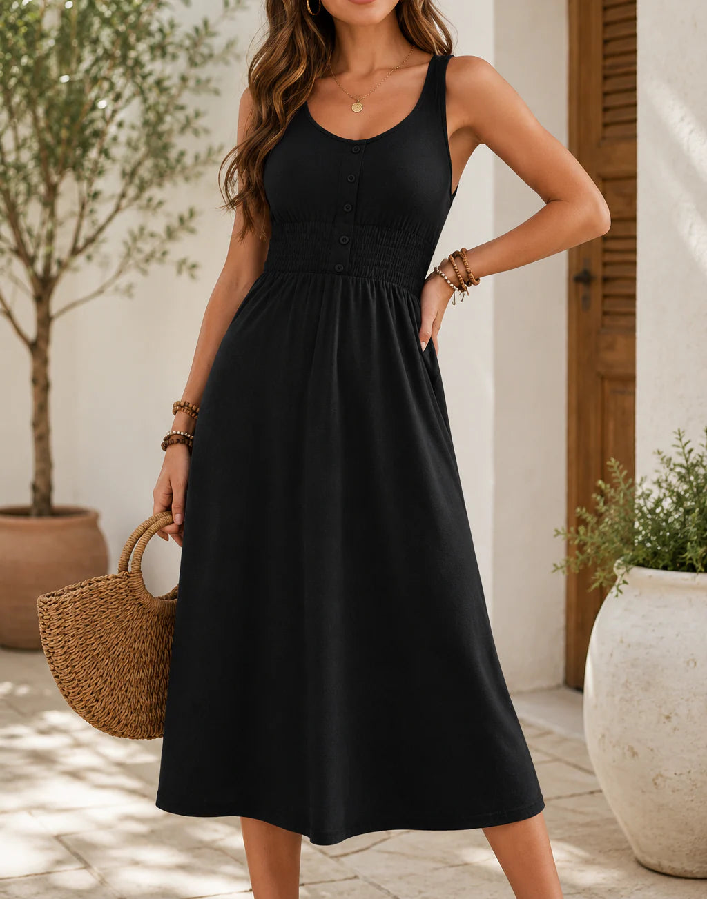 PREORDER: Classic Black Smocked Midi Dress (ETA: July) – BFF Here