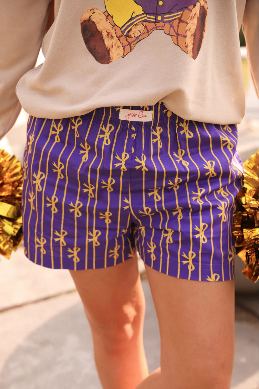 Bows And Goals Boxer Shorts- Purple/Yellow by Jess Lea - BFF Here