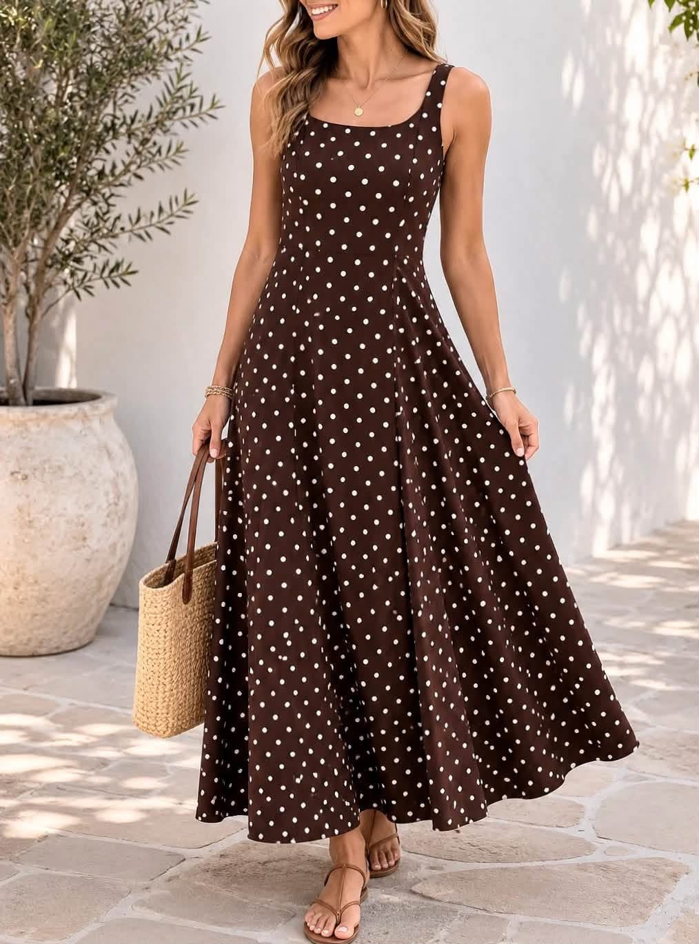 PREORDER: Espresso Polka Dot Dream Maxi Dress (ETA: July)
