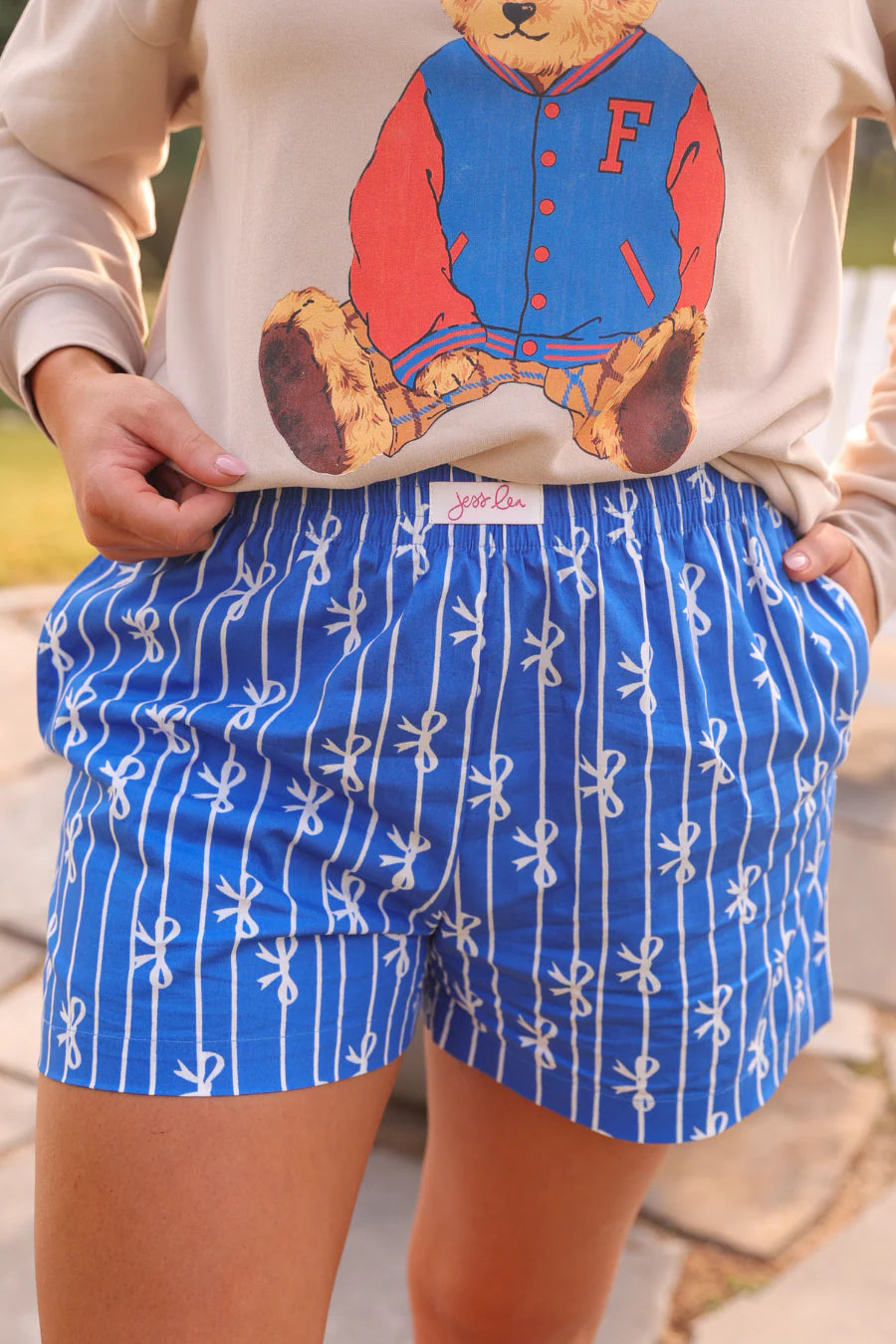 Bows And Goals Boxer Shorts- Blue by Jess Lea - BFF Here