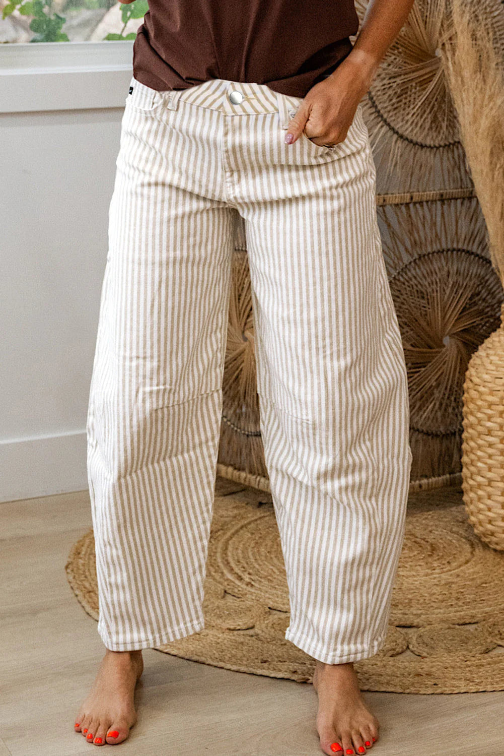 PREORDER: Coastal Breeze Khaki Stripe Wide Leg Pants (ETA: July)