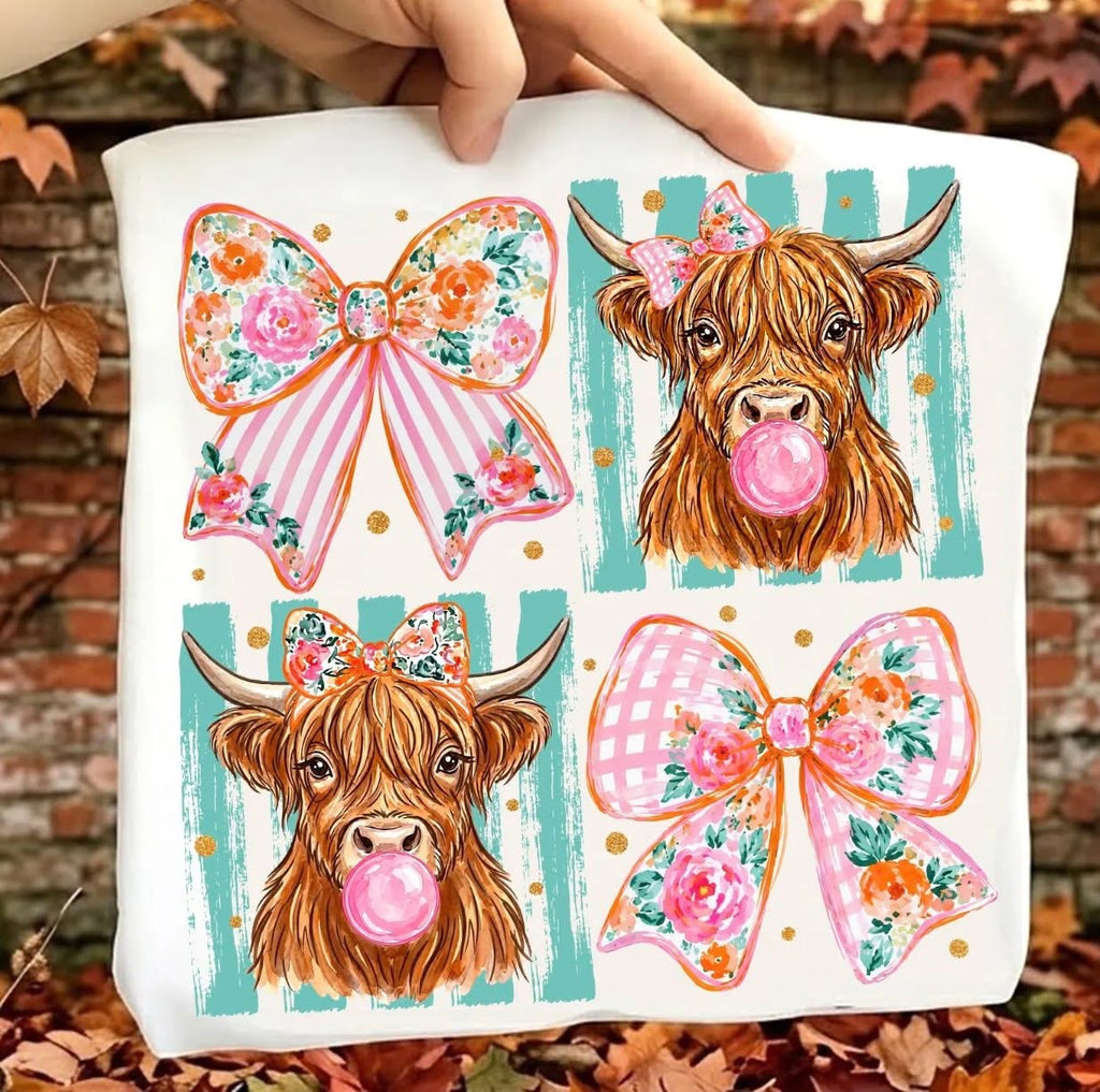 Western Bows & Bubblegum Highland Tee (Ships in 2 weeks)