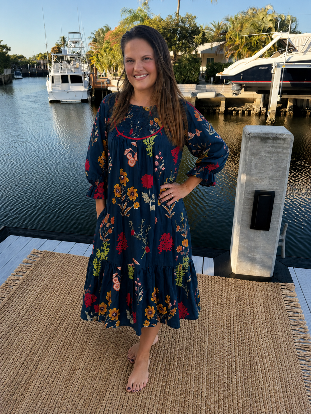 PREORDER: Navy Blossom Boho Midi Dress (ETA: August)