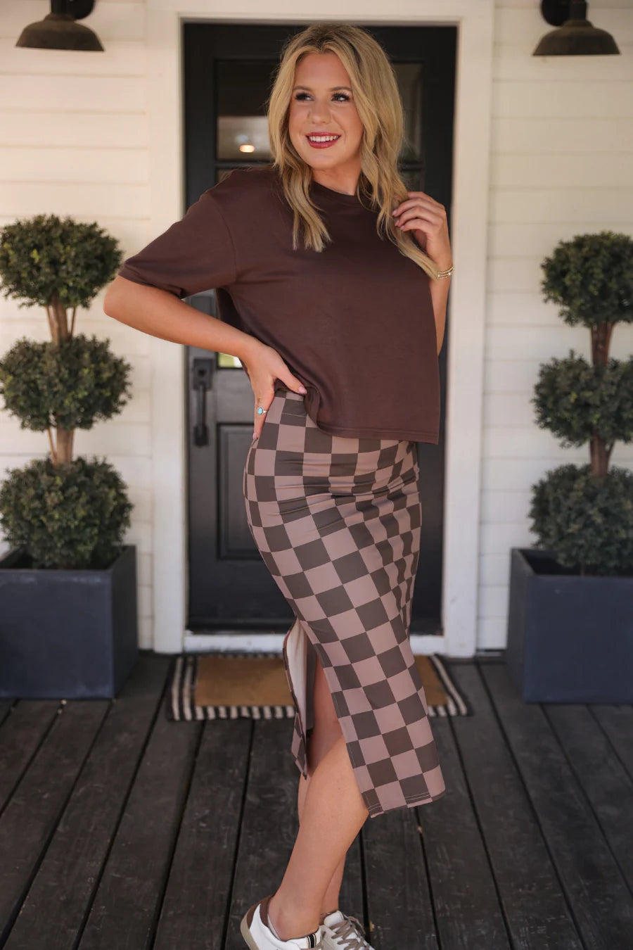 PREORDER: Midi Skirt / Chocolate Checkered by Jess Lea (ETA: Beginning of September) - BFF Here