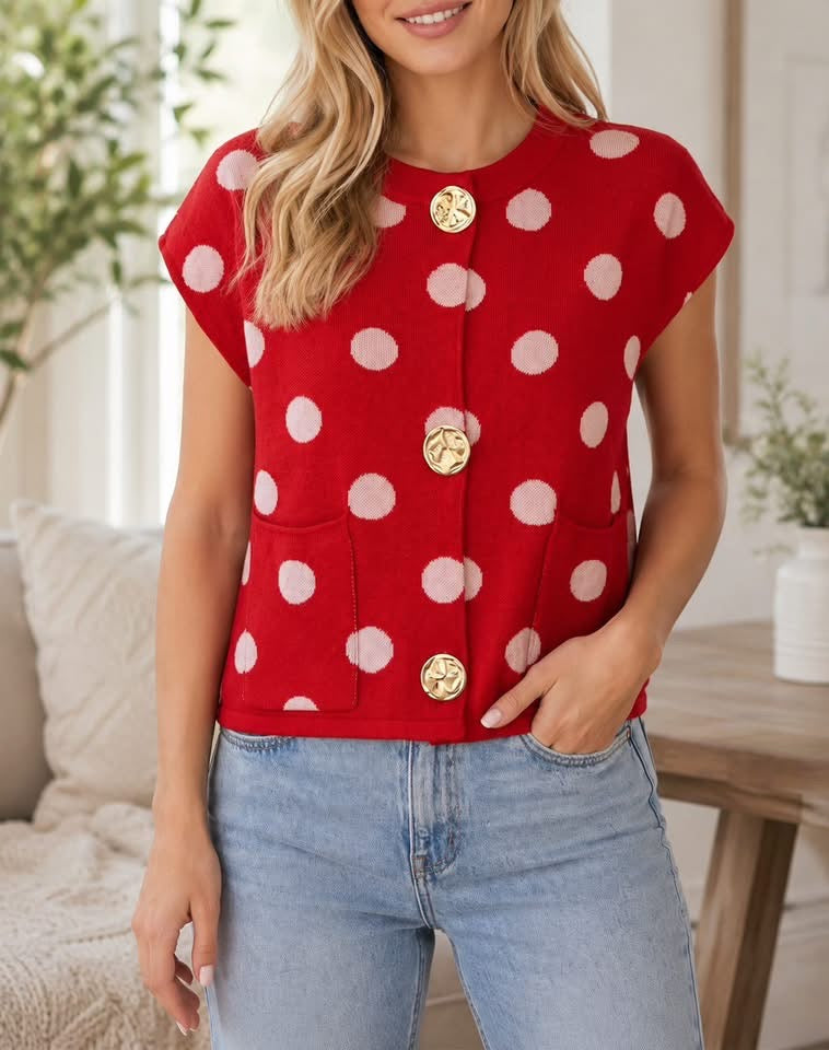 PREORDER: Cherry Dot Button Sweater Vest (ETA: August)
