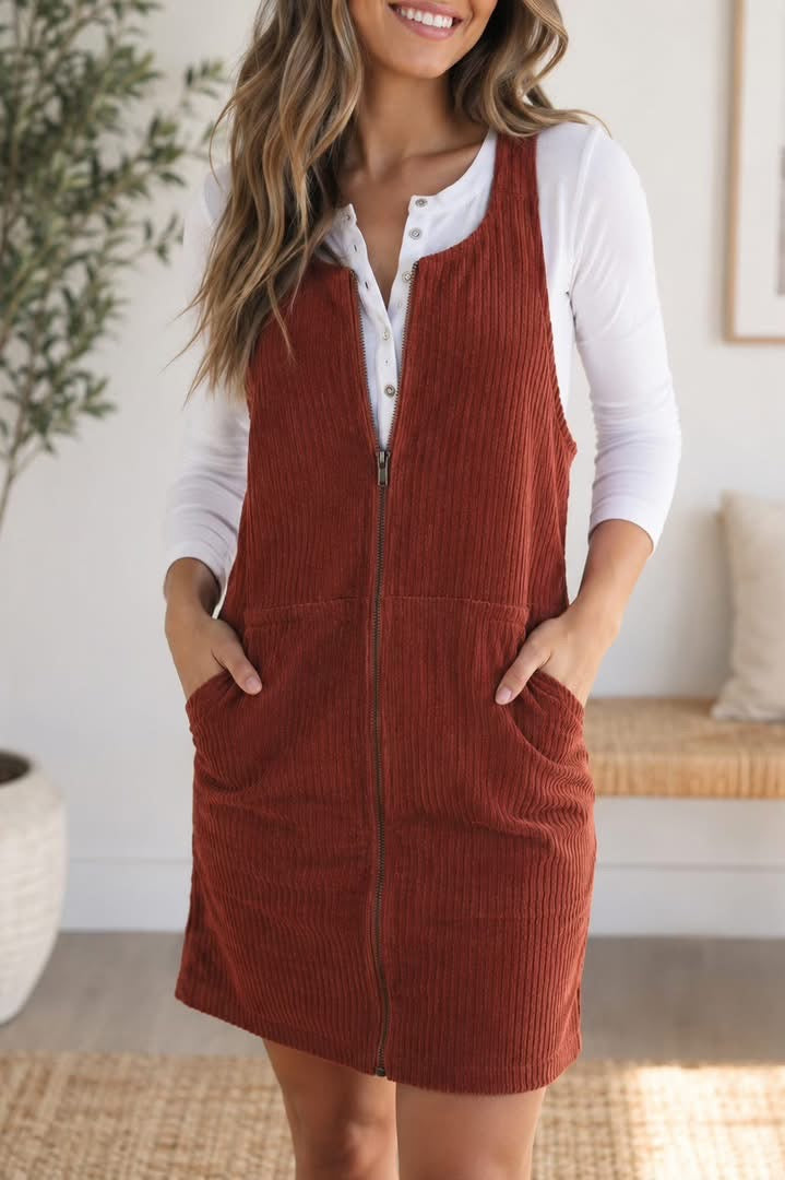 PREORDER: Autumn Stroll Zip Corduroy Dress (ETA: August)