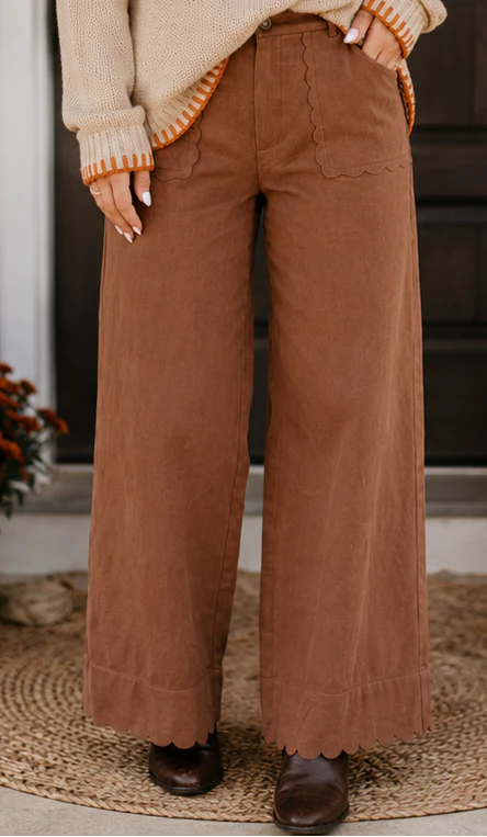 PREORDER: Cocoa Scallop Wide Leg Pants (ETA: August)