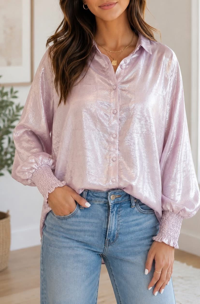 PREORDER: Blush Radiance Shimmer Button Blouse (ETA: August)