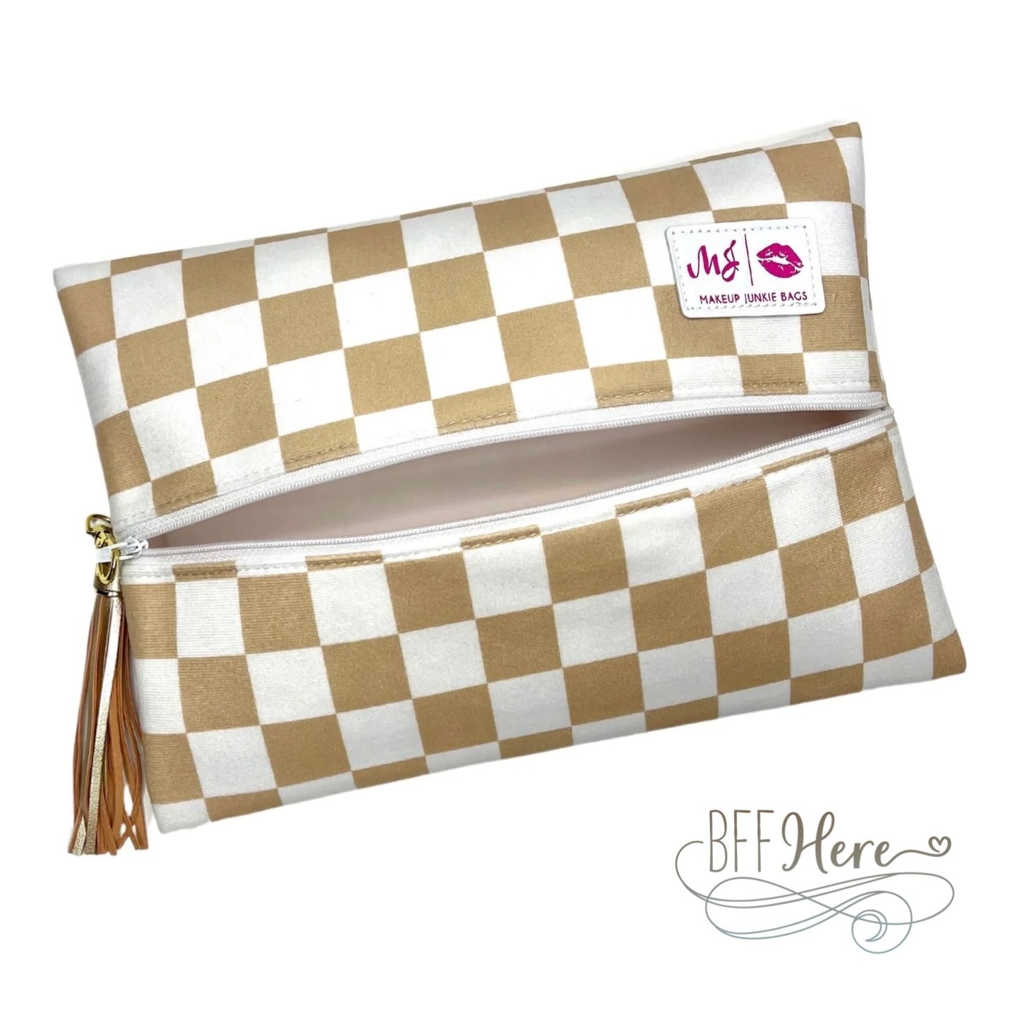 PREORDER: Khaki Checkered by Makeup Junkie Bags (Ships Middle of September) - BFF Here