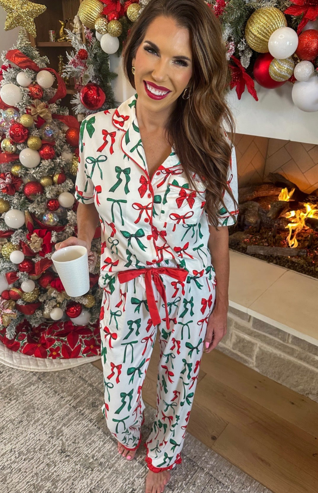 PREORDER: Midnight Bow Christmas Edition Ruffle Pajama Set by Jess Lea (ETA: End of October) - BFF Here