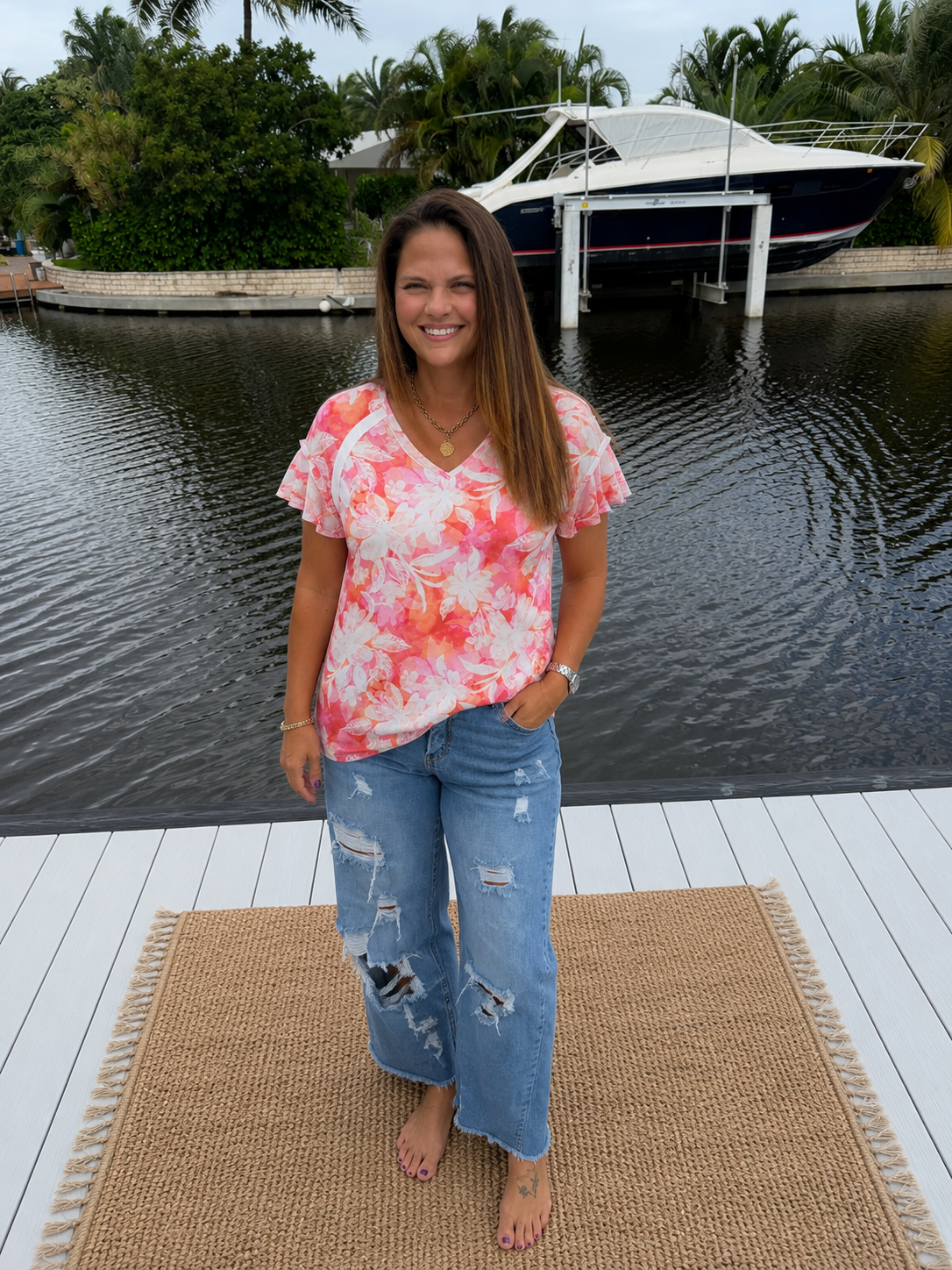 Raelynn V-Neck Top / Sunset Tropical Floral by Michelle Mae