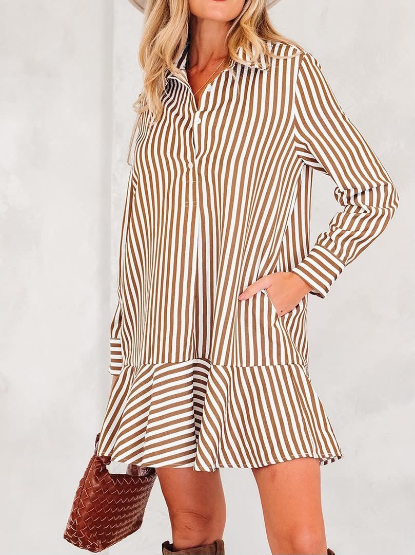 PREORDER: Cocoa Stripe Ruffle Dress  (ETA: August)