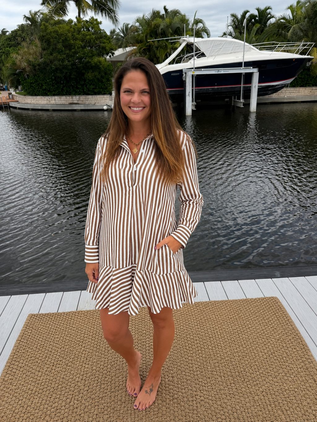 PREORDER: Cocoa Stripe Ruffle Dress  (ETA: August)